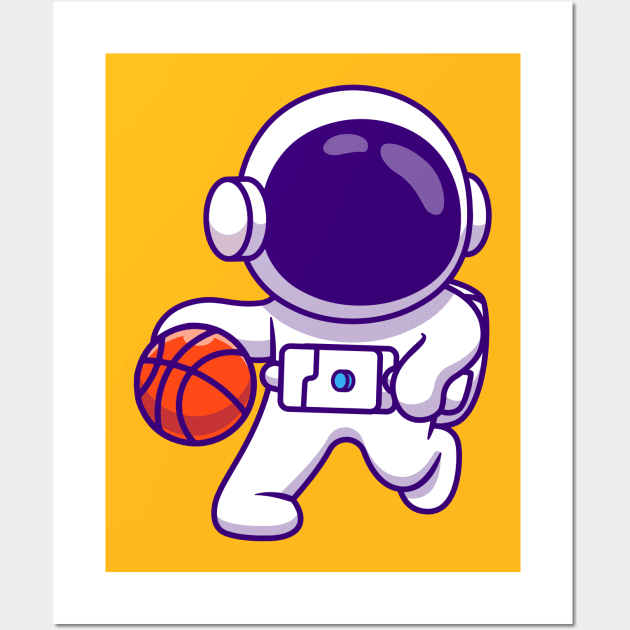 Cute Astronaut Playing Basketball Cartoon Wall Art by Catalyst Labs